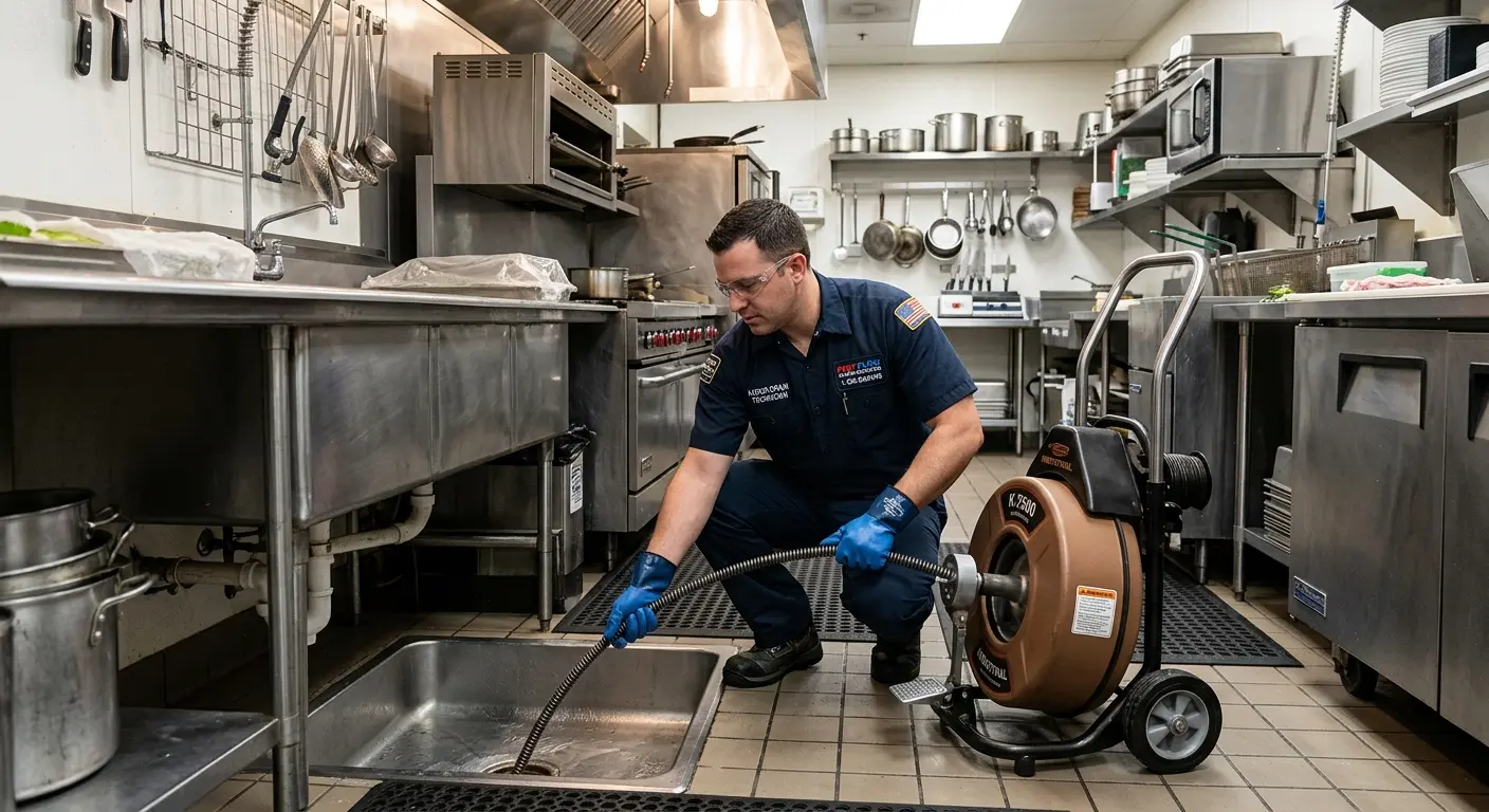Commercial drain cleaning service in a restaurant kitchen in Elmira