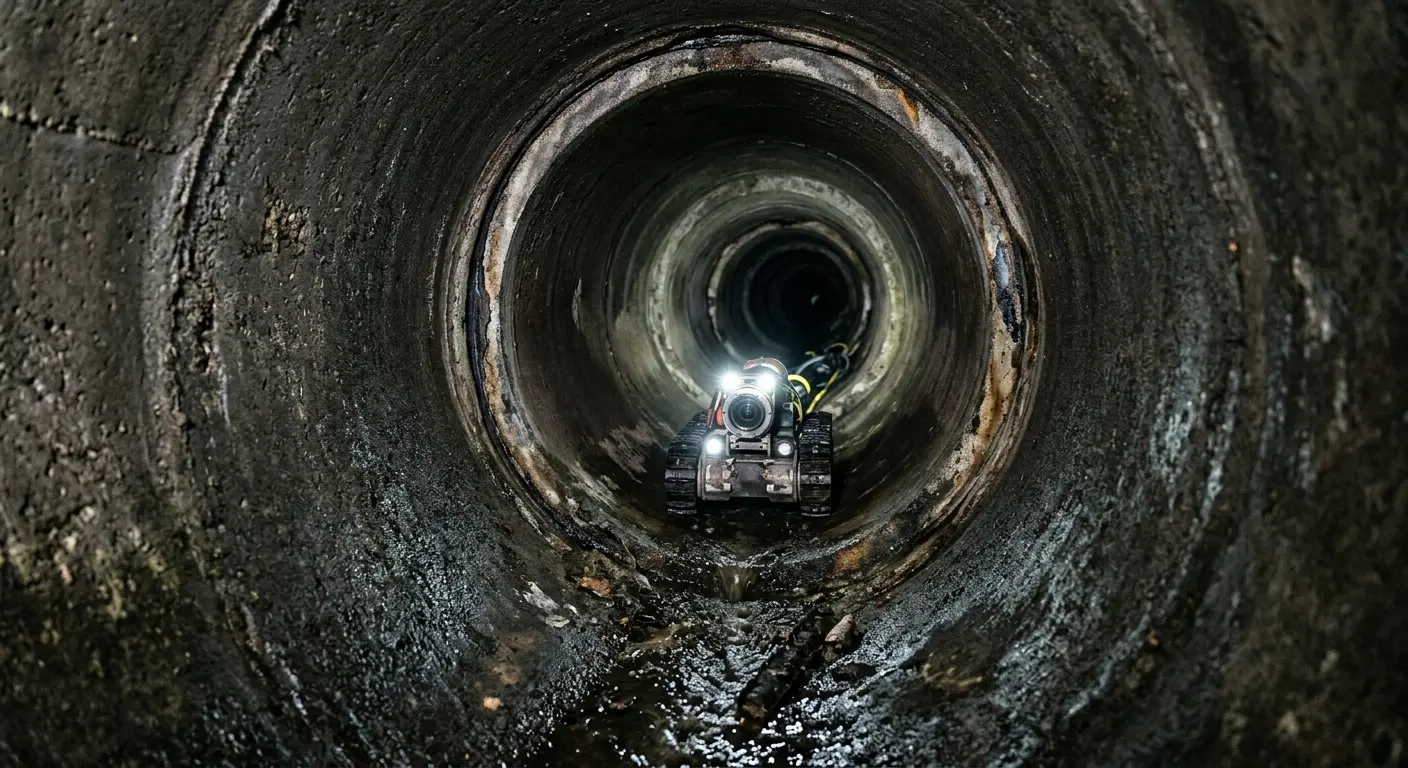 Robotic sewer camera inspecting pipe interior for Sewer Line Cleaning in Elmira